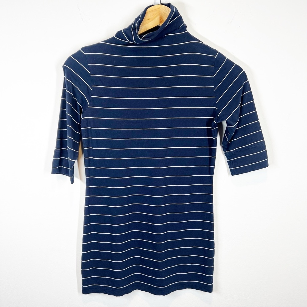 Vince Striped Short Sleeve Mock Neck Shirt